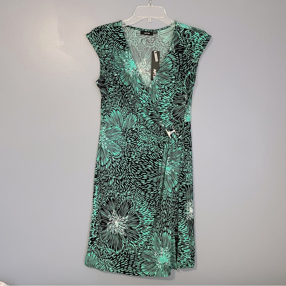 APT 9 Womens Wrap Dress Green Floral Sleeveless V-Neck Buckle Stretch Size MP
